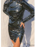 High Neck Glitter Black Latest Party Dress
